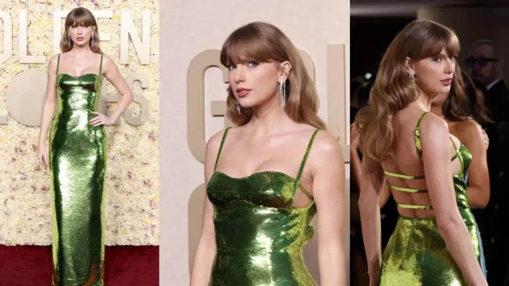 Taylor Swift's Dazzling Appearance in Electric-Green Sequin Gown at the 2024 Golden Globes